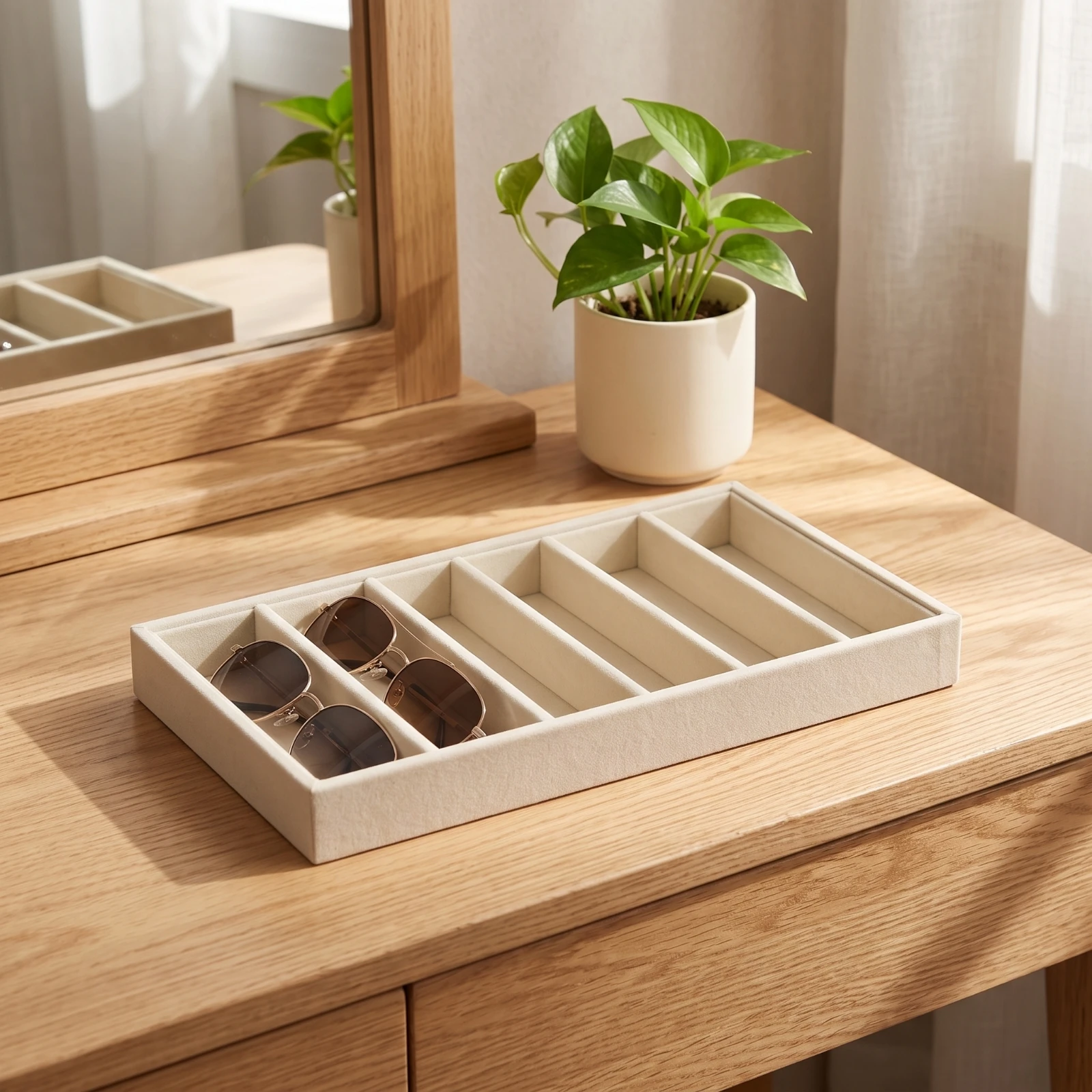Sunglasses Organizer with 6 Slots Rectangular Eyewear Tray with 6 Compartments Sunglasses Organizer Space-Saving for Collectors
