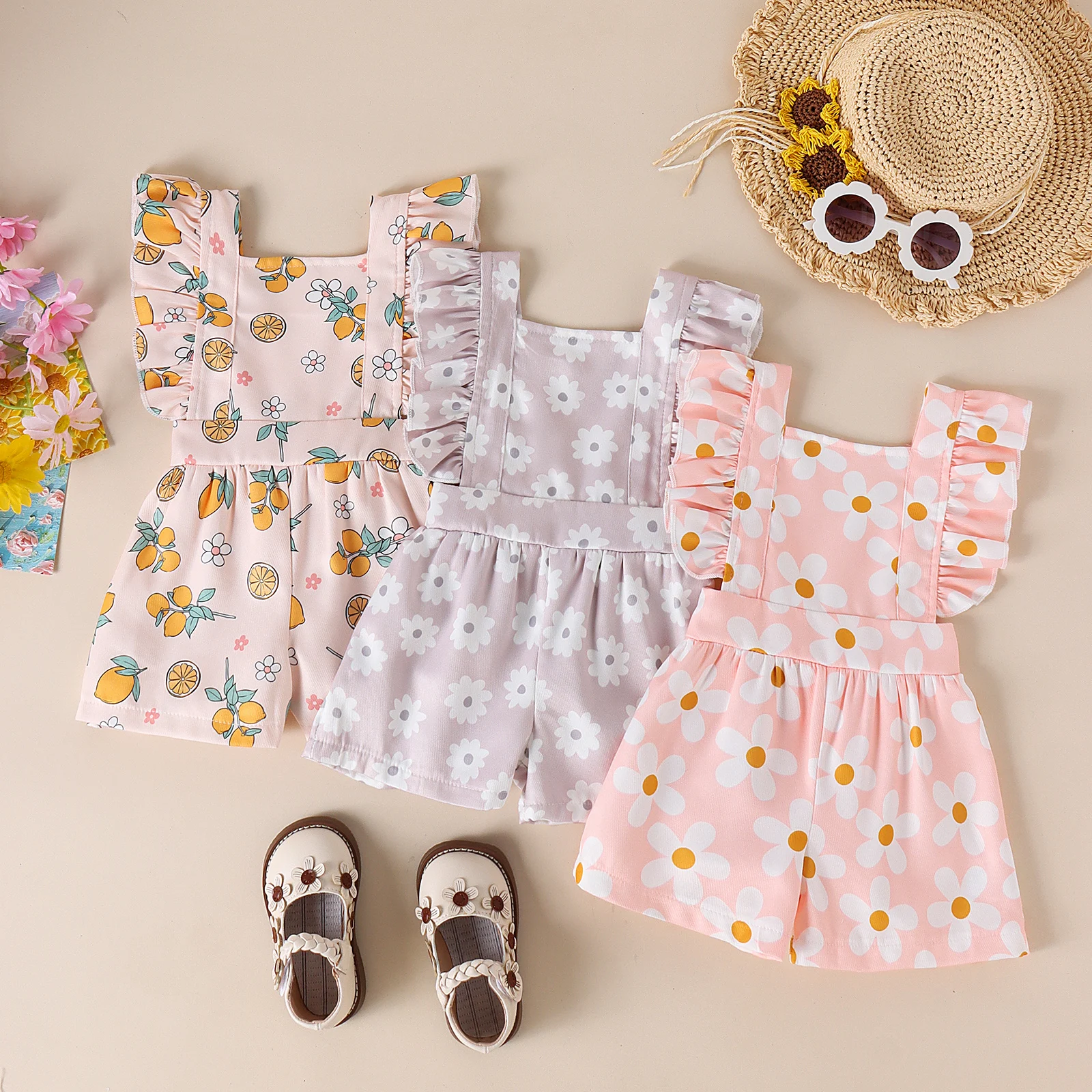 Summer 0-4 Years Old Fashion Trend Cute Comfortable Soft Baby Girl Print Clear Picture Romper Pattern Beautiful