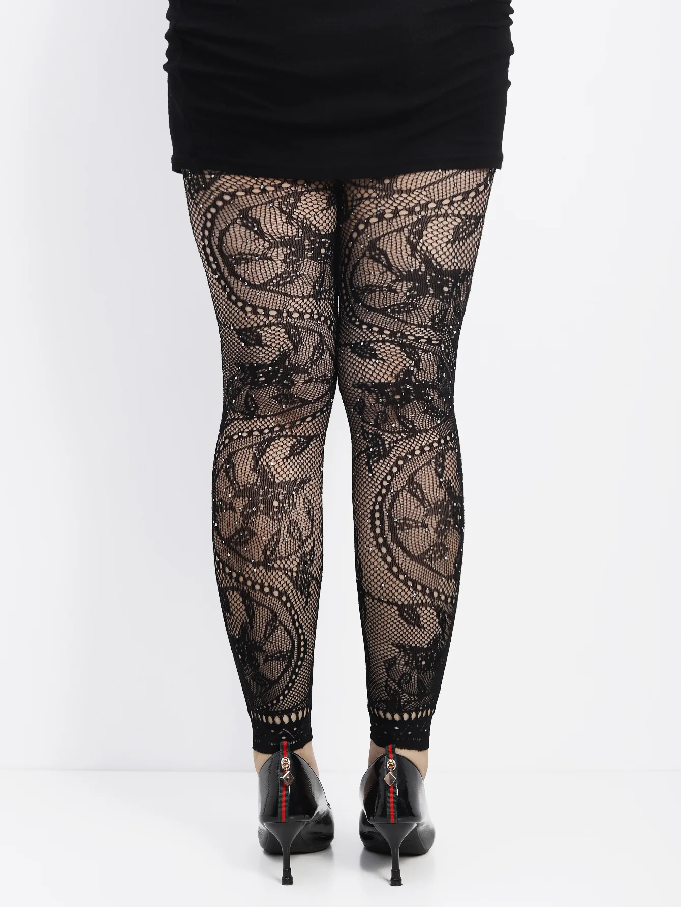 Damen-Strumpfhose mit hoher Taille, glitzerndem Strass-Fischnetz, fußlose Strumpfhose, Leggings, farbiges Retro-Stil-Muster für 45–85 kg Gewicht – Detail 12