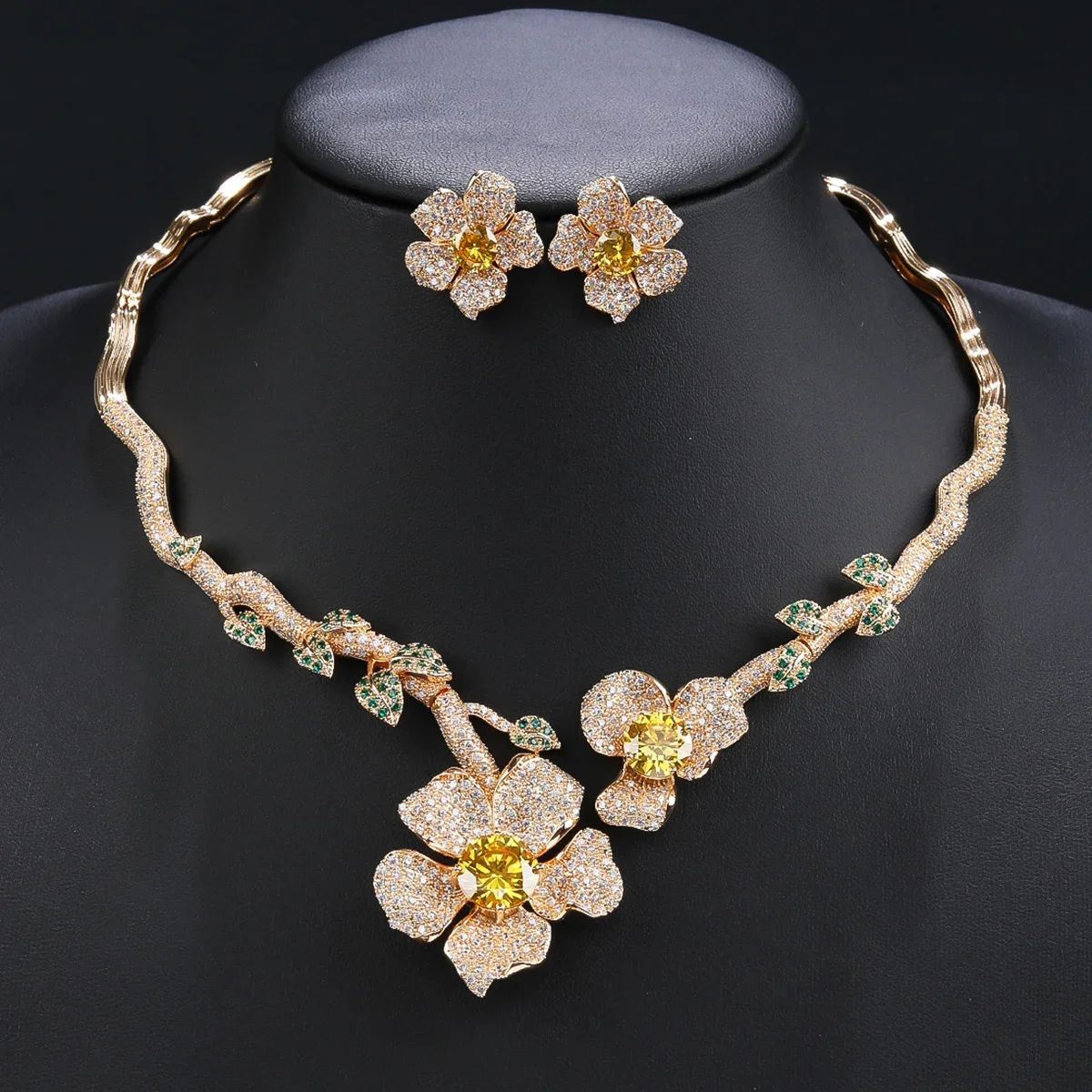 Elegant Flower Necklace Earrings, European Jewelry Bridal Wedding Party, Dress Accessories Fashion CZ Jewelry Set CN11315