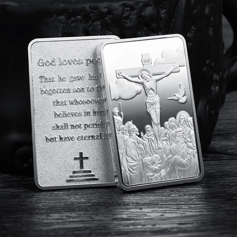 Jesus Christianity Gold Bar Cross Gold Plated Souvenirs God Loves People Collectible Coins Collection Medal for Home