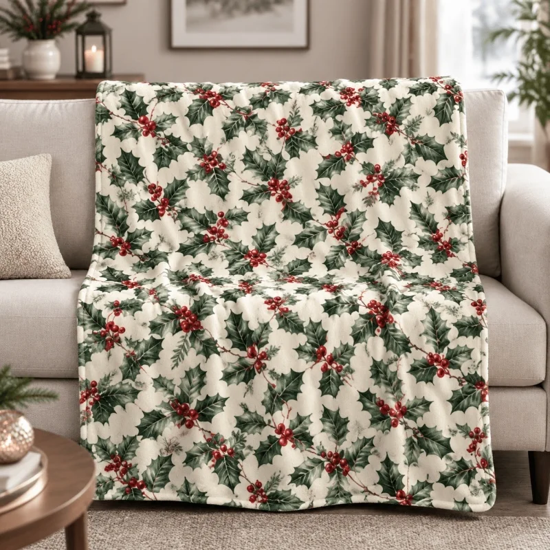 Gingerbread Man Hot Cocoa Marshmallow Snowflake Print Throw Blanket, Warm Winter Holiday Household Throw