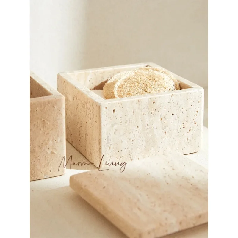 Travertine Storage Container for Jewelry Marble Bathroom Organizer Canister Jar for Cotton Swabs Balls Makeup Sponge Bath Salts