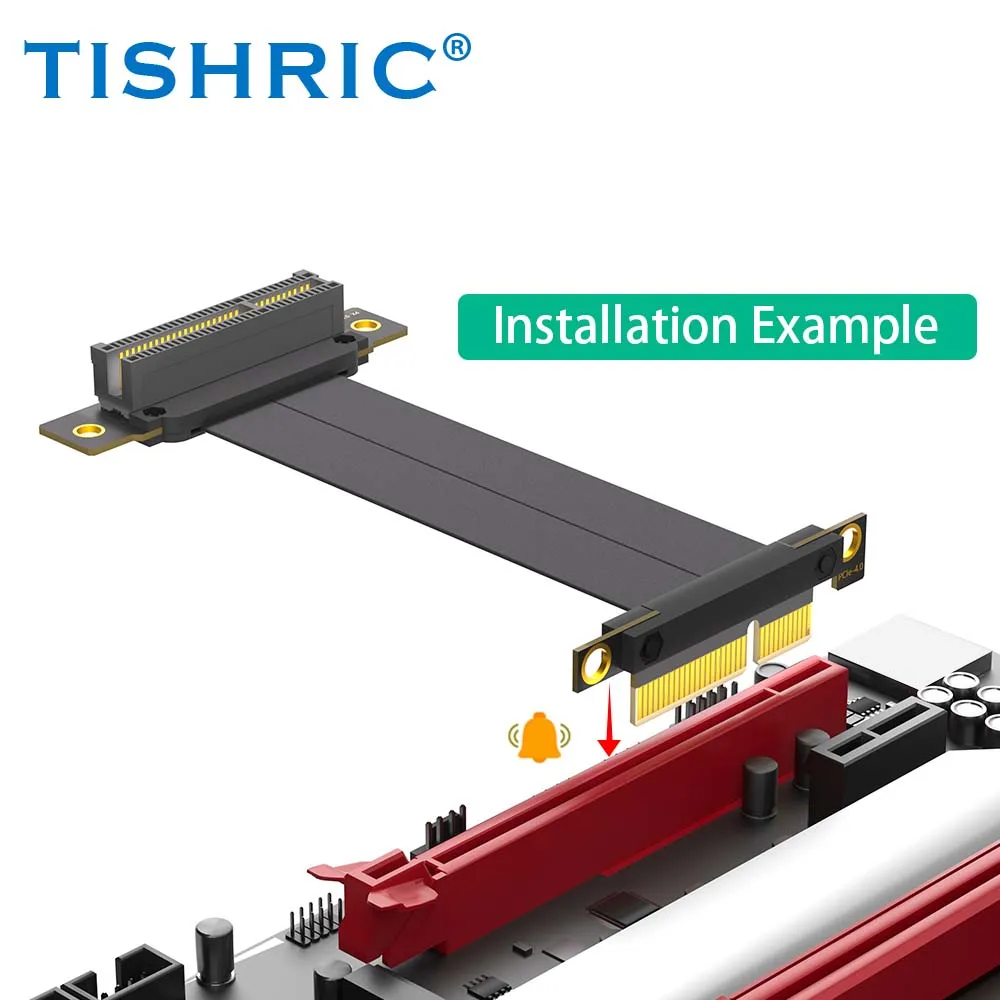 TISHRIC PCIE4.0 3,0 bis 1X/4X bis 4X Riser-Kabel PCIE X1 X4 Verlängerungskabel Dual 90 Grad rechtwinkliger Adapter Hochgeschwindigkeits-Extender – Detail 4