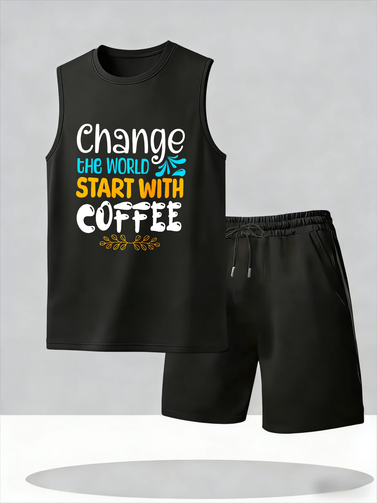 

Men's Tank Top Sets 2026 Summer Thin Quick Dry seaside outfits two piece Breathable crewneck oversize beach Tracksuit men sport