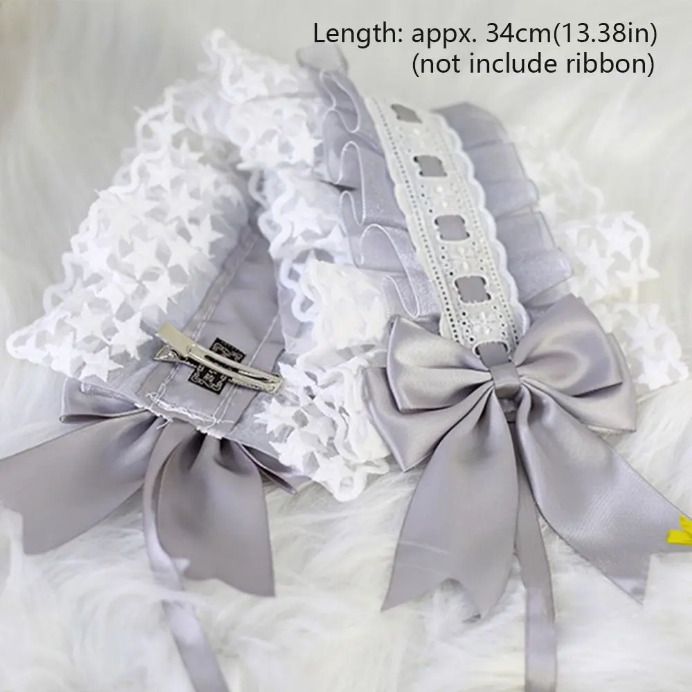 Headdress Anime Maid Sweet Hairband with Hairpins Lolita Ruffled Headband Lace Ribbon Hair Clips Embroidery  Hairpins