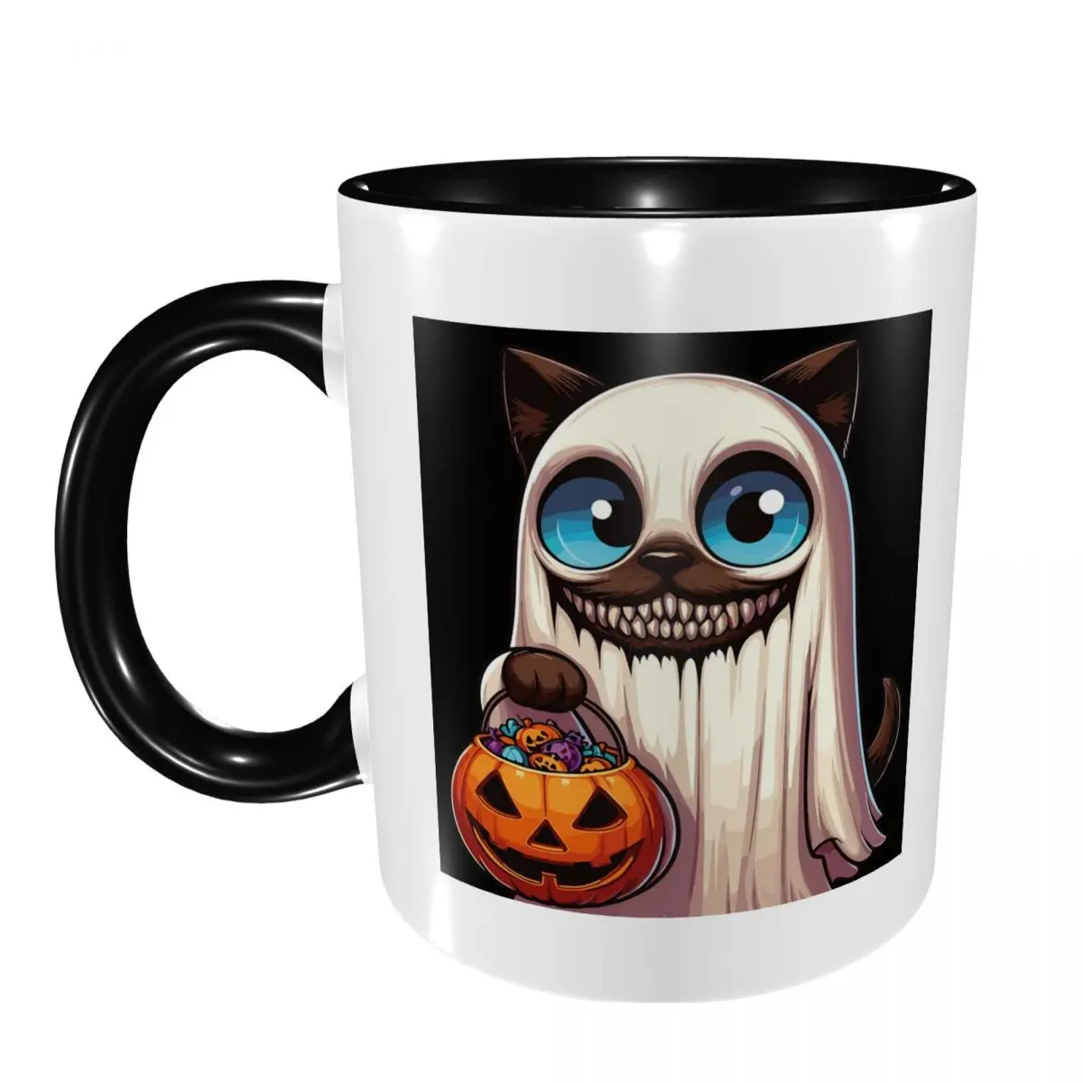 Siamese Cat Scary Halloween Ghost Spooky Pumpkin Candy Mug Ceramic Coffee Cups Tea Mugs Milk Cup Drinkware Gift for Friends