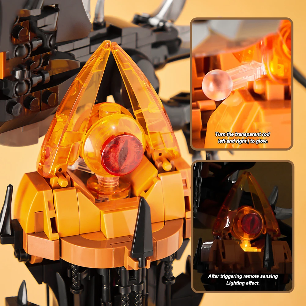 Bloco de construção de arquitetura de filme criativo, torre escura, conjuntos de modelos de tijolos, coleção de brinquedos de construção com luz para presentes