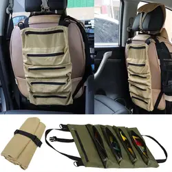 Roll-up Tool Bag with 5 Zipper Pockets, Heavy Duty Car Seat Organizer for Mechanics, Electrician Wrench Pliers Storage Pouch