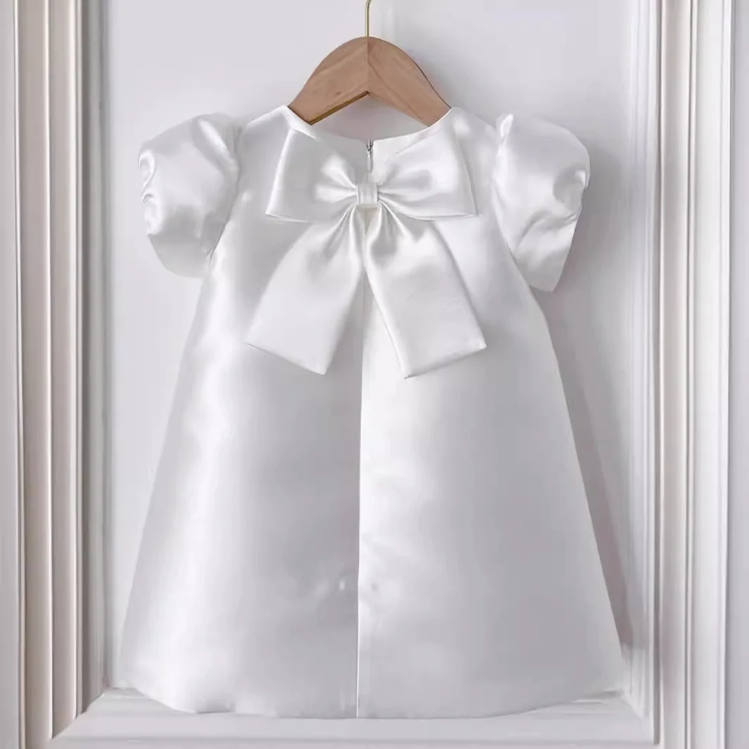 Children Cute White Princess Ball Gown Girls Cute Bow Puff Sleeve Design Birthday Baptism Wedding Dress g225 - view 2