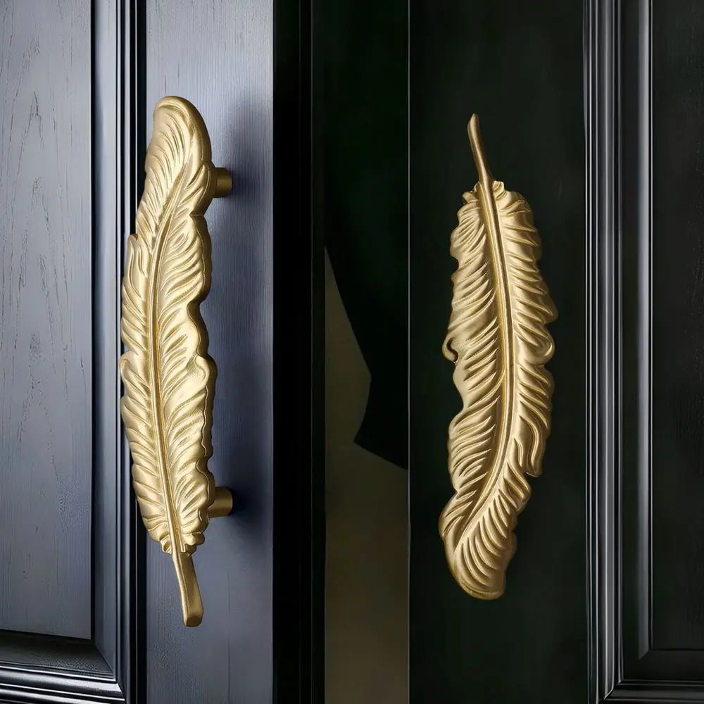 Elegant Feather Design Drawer Handle Luxury Gold Brass Cabinet Pulls Modern Furniture Hardware For Wardrobe Kitchen Cupboards