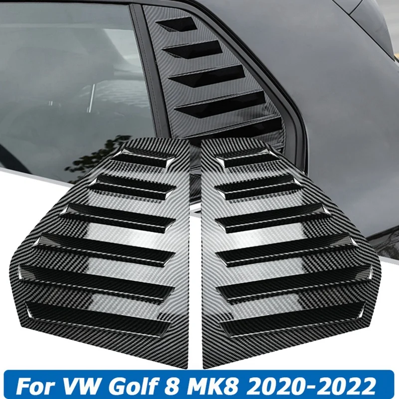 Carbon Fiber Color Rear Side Vent Quarter Window Louver Shutter Cover Trim for Volkswagen Golf MK8 2020-2023