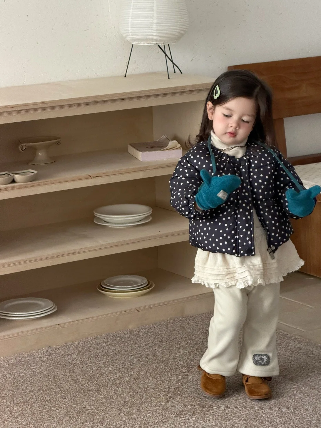 2025 شتاء جديد طفل طويل الأكمام معطف دافئ زائد المخملية سميكة الرضع فتاة القطن وسادة مبطنة طفل الكرتون البولكا نقطة معطف