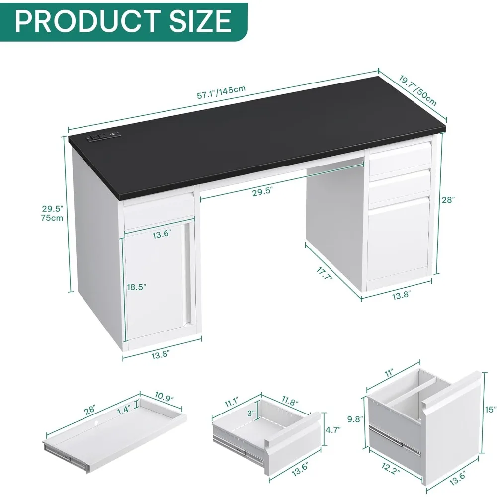 Executive bureau met 5 lades, stopcontacten, 57 bureau, archiefkast en toetsenbordlade