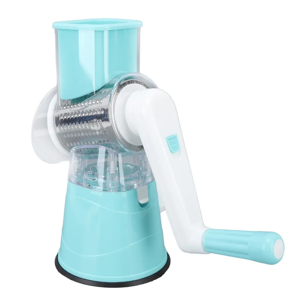 ABS Rubber 430 Stainless Steel Rotary Cheese Grater Blue Suction Base Manual Cheese Shredder Hand Crank Multi-Function