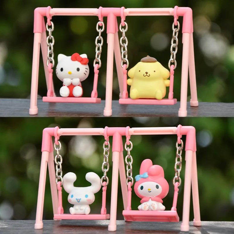 Linda Sanrio Play On A Swing Series figura muñeca Cinnamoroll Melody modelo decoración habitación de niños juguete para regalo