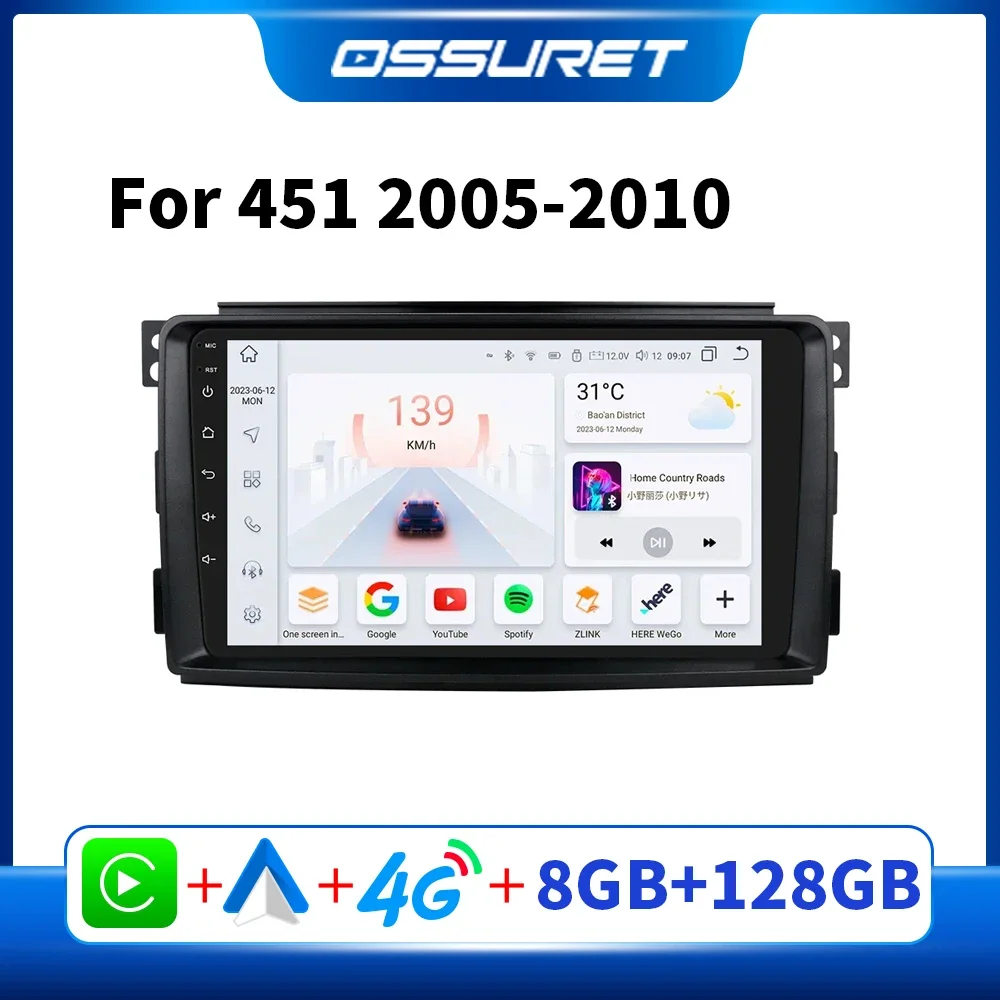 Android Auto Radio Player for Smart Fortwo 451 2008 2005 - 2010 Car Stereo Multimedia GPS Wireless CarPlay 2din 7862 Autoradio