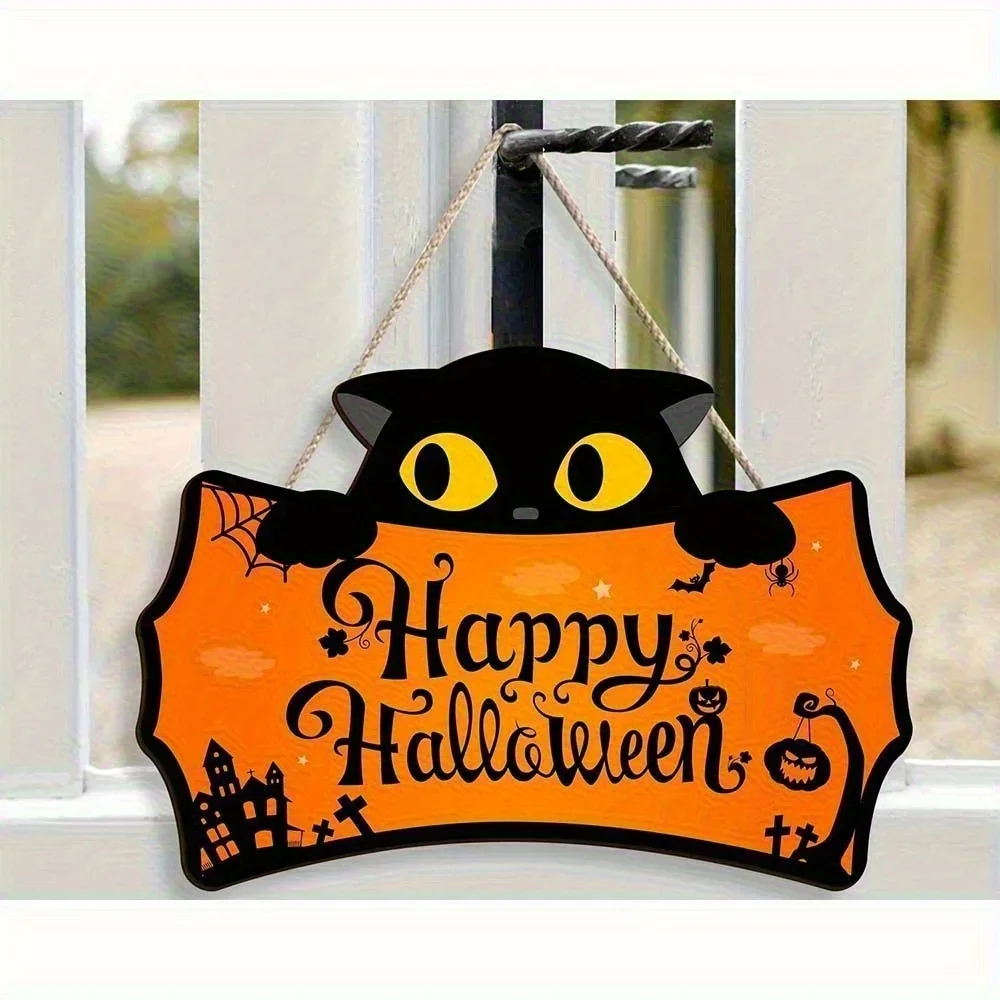 Ein 2D-Halloween-Holz-Fledermaus-Türschild für Heimdekoration, kreatives Schild zum Aufhängen, für den Großhandel. – Detail 1