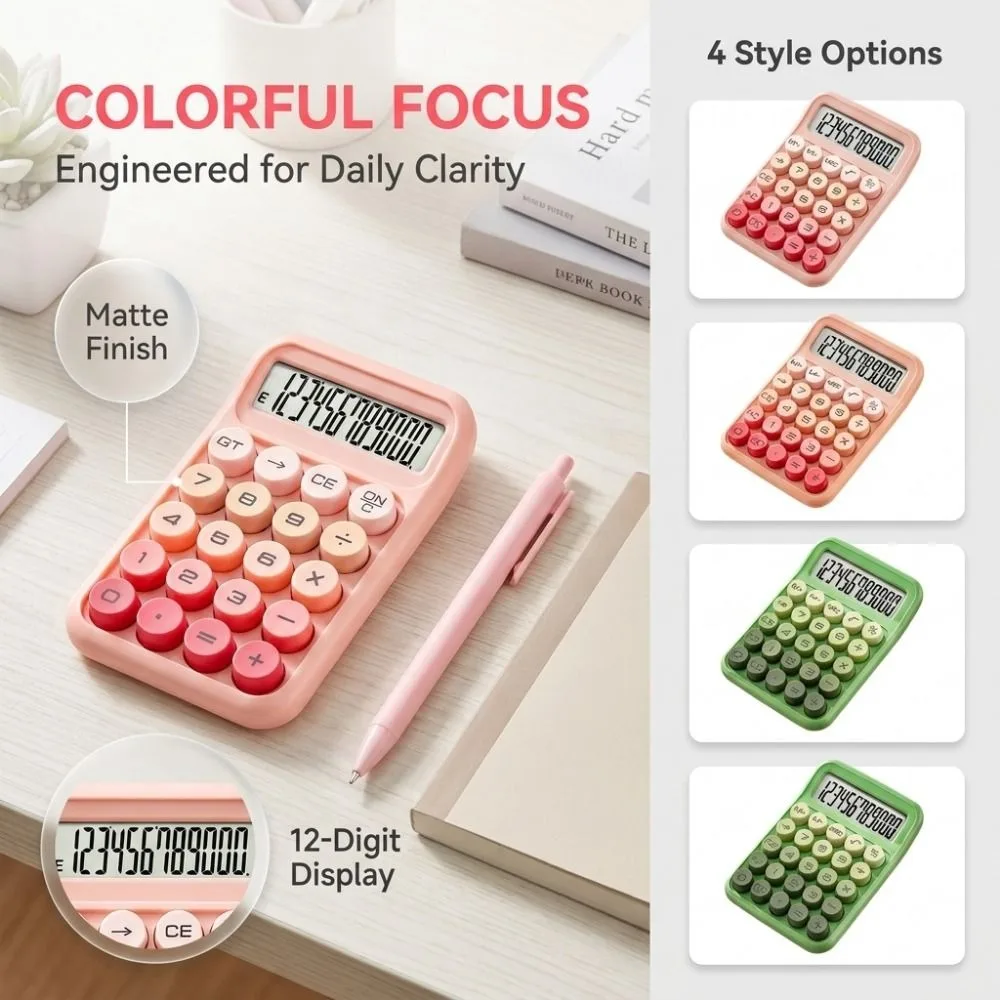12 Digit Electronic Calculator Gradient Color Large Buttons Mechanical Keyboard Calculator Anti-slip Pad High Appearance