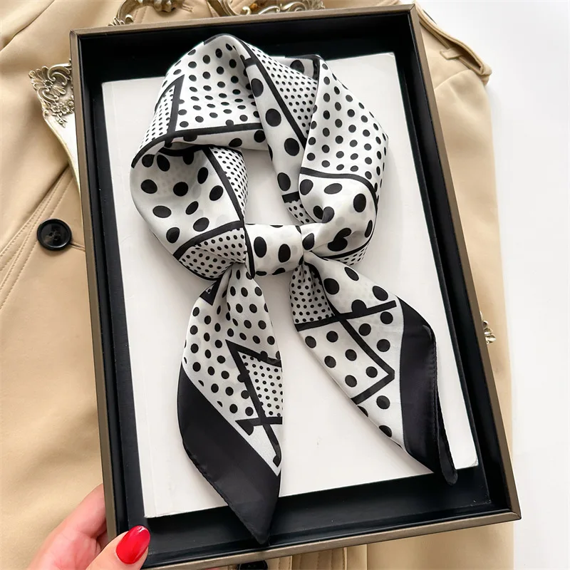 

Summer Dot Print Silk Scarf Women Luxury Fashion 70X70cm Square Scarf Soft Hairband Headband Foulard Neckerchief Hair Band Wraps