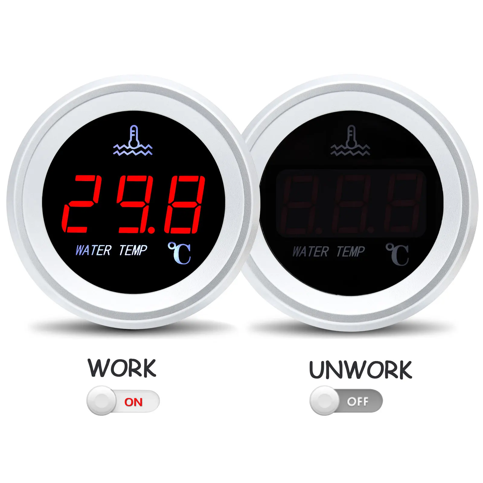 52mm Water Temperature Gauge With Alarm Car Digital Meter LED Display With Water Temp Sensor Thermometer For 12V 24V Car Boat