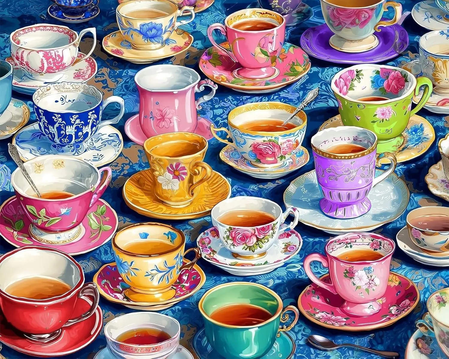 Vibrant Teacup Collection Jigsaw Puzzle 120 300 500 520 1000 1314 1500 Pieces Elegant Puzzle for Kids Tea Lovers and Home Decor
