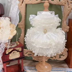 Vintage Palace Style Pet Dog Clothes White Lace Bow Princess Dress For Small Medium Dog Lolita Cake Skirts Puppy Dog Outerwear
