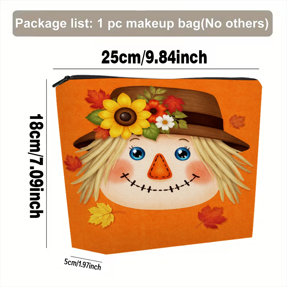 Scarecrow Face With Autumn Flowers Makeup Bags for Girls Cosmetic Pouch Toiletry Bag Pencil Case Travel Storage