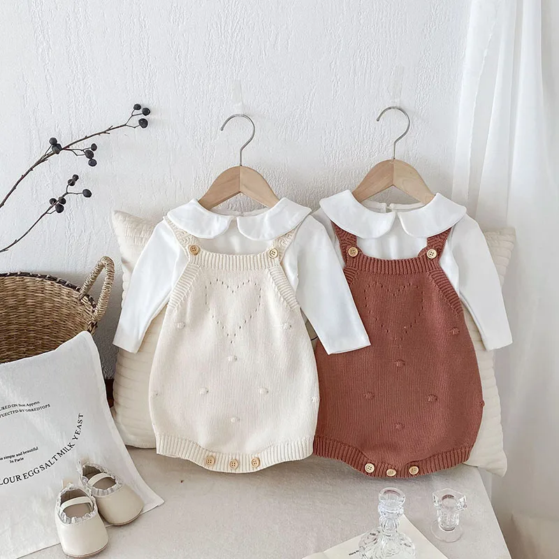 MILANCEL 2024 Autumn Baby Clothes Infant Girls Knitted Sleeveless Bodysuit Toddler Shoulder Strap Jumpsuit Simple Solid Onesie