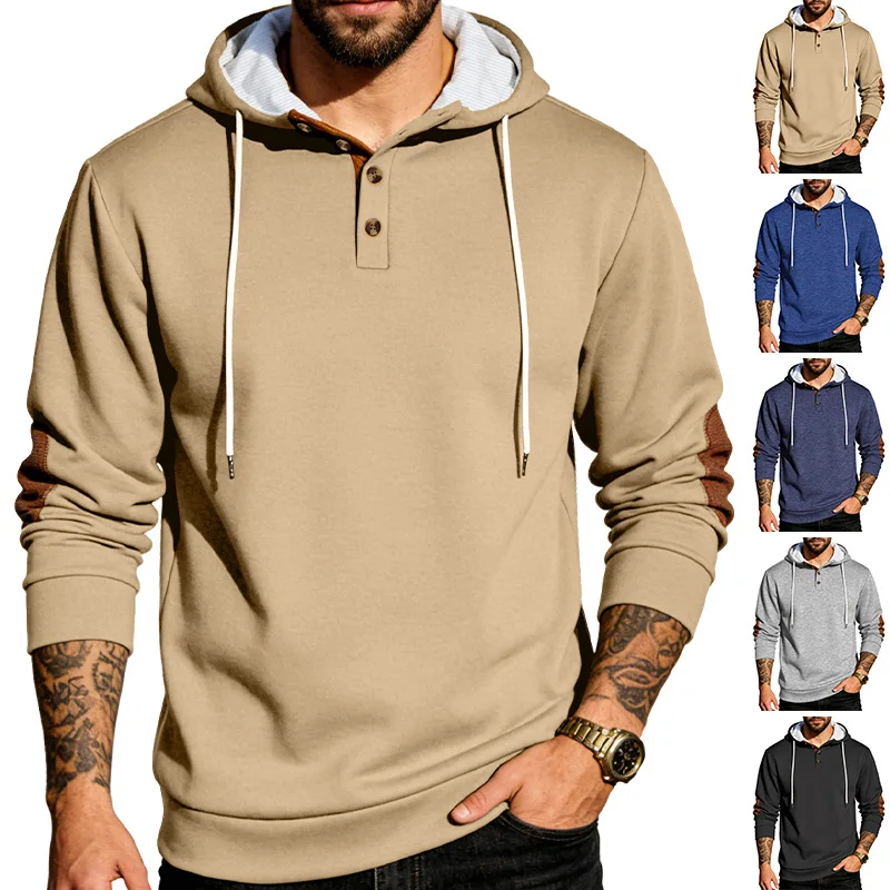 American Style Hooded Hoodies Men Daily Casual Patchwork Hooded Sweatshirts Male Streetwear Pull On Drawstring Sports Hoodie