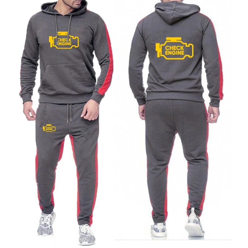 Mechanic Auto Repair Check Engine Light Print 2025 Spring And Autumn Men's Solid Color Hoodies+Casual Sweatpants Sports Suit