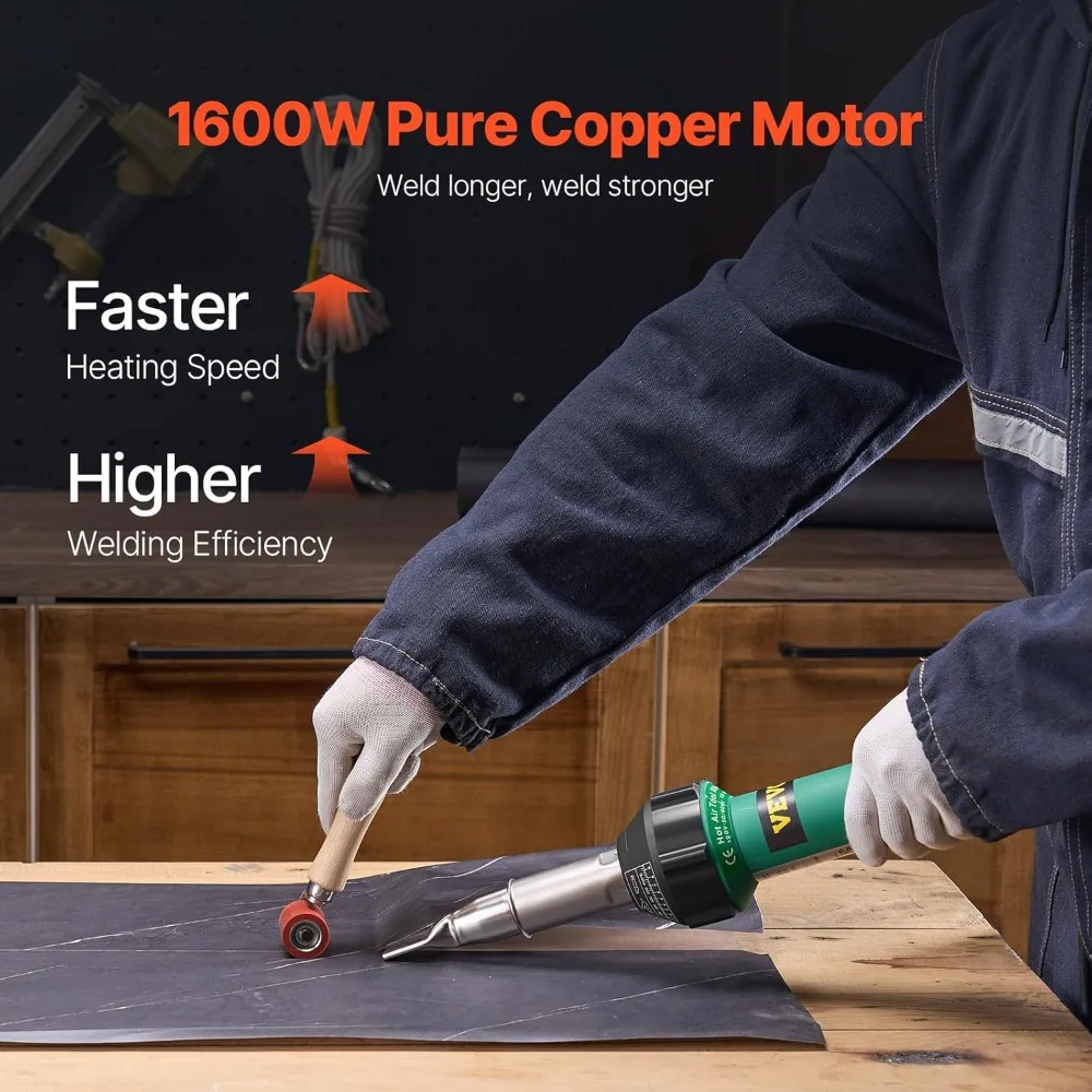 

Комплект сварочного пистолета для пластика горячим воздухом мощностью 1600 Вт, регулируемый 122-1112 ° F для виниловых покров из ПВХ TPO, в комплект входят 17 аксессуаров