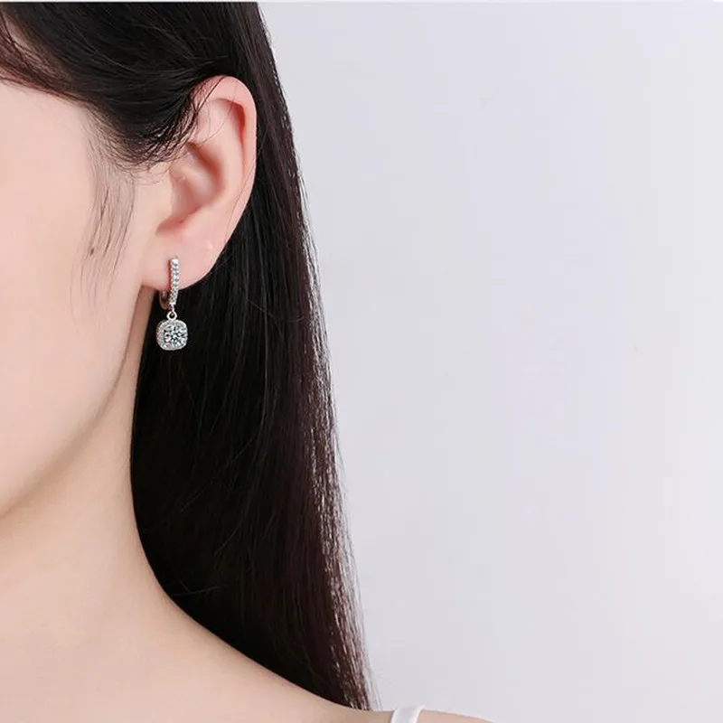 Women's Silver Earrings 2023 Trendy VVS1 Moissanite Hoop Earrings Drop Halo Earrings 925 Sterling Silver Certified Girls Jewelry