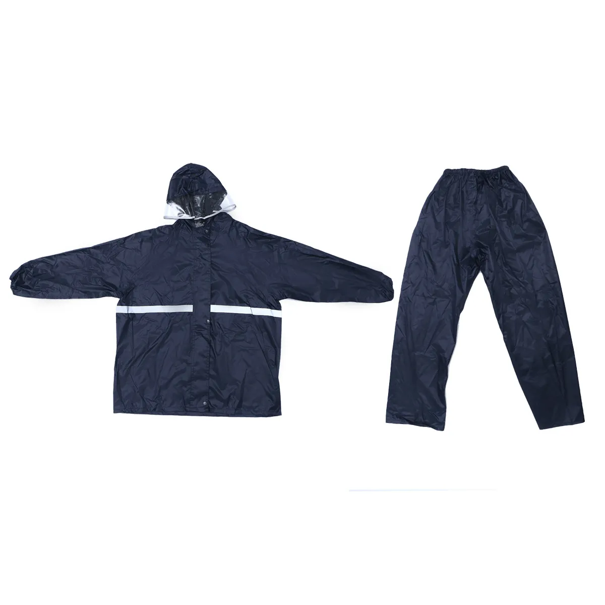 

Thicken Two-Piece Rain Suit Reflective Stripe Cycling Raincoat Rain Pants Adults Men Women Size Xxxl Polyester Taffeta Dark Blue