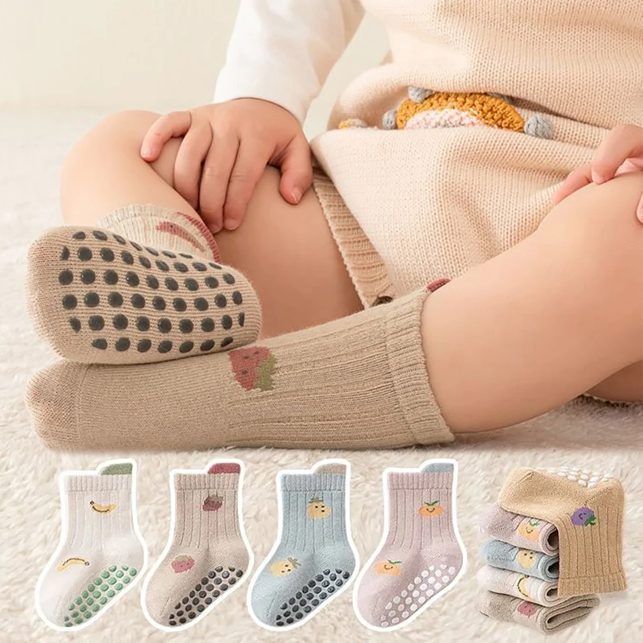  Toddler Walking Socks Anti slip Baby Floor Sock Spring Autumn Mid Tube Socks Cute Cartoon Kids Cotton Sock Newborn Footwear