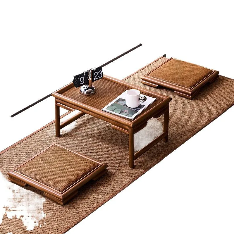 Style Zen Small Coffee Table | Tatami Low Table with Backrest Pad | Rectangular Balcony Tea Table for Small Spaces