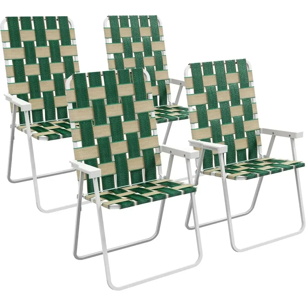 

4-Piece Outdoor Folding Chairs Set, Classic Portable Lawn Chairs for Garden, Pool, Beach, Backyard with Armrests, Green