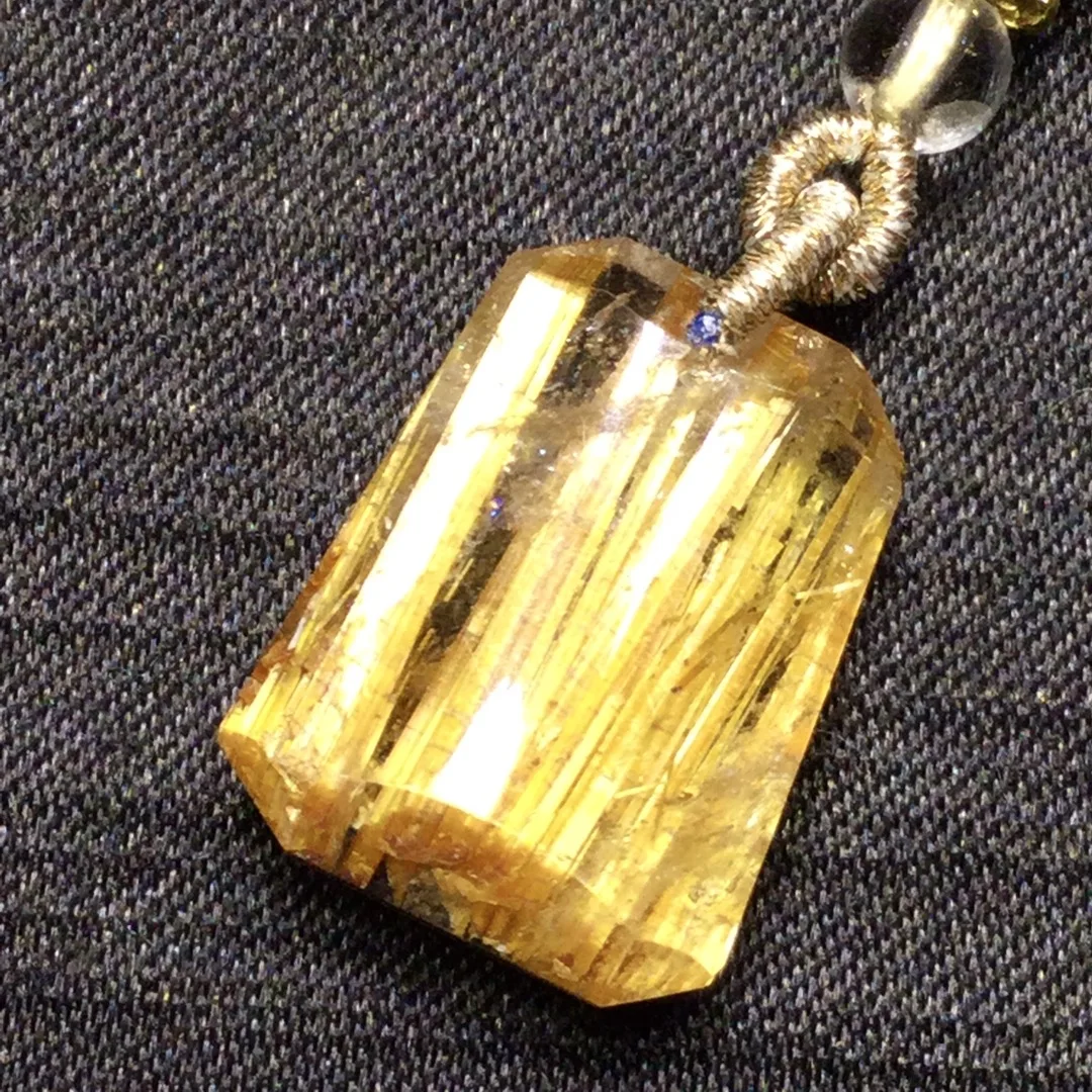 Natural Gold Rutilated Quartz Pendant Rectangle Necklace Jewelry 19.5*15.5*8mm wealth Rutilated Women Men AAAAAAA