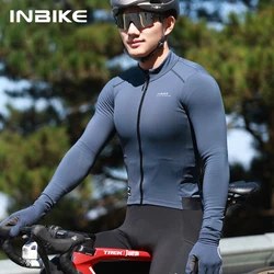 INBIKE 남성용 사이클링 저지, 겨울 보온 긴 소매 플리스 MTB 사이클링 재킷, 자전거 상의, 자전거 의류, 후면 포켓 3 개