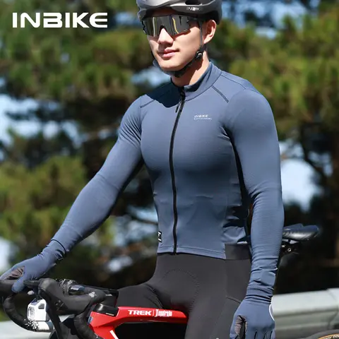 INBIKE 남성용 사이클링 저지 겨울 열 긴 소매 양털 MTB 사이클링 자켓 자전거 탑 자전거 의류 (3 개의 후면 포켓 포함)