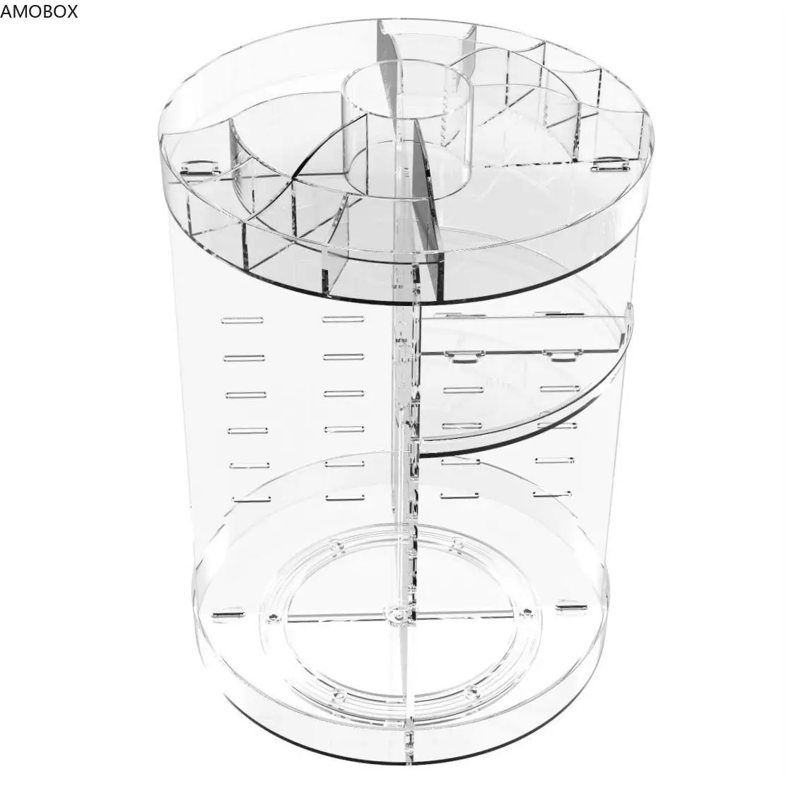 AMOBOX-Makeup Organizer with Adjustable Spinning,Cosmetic Storage Cases,Make Up Holder,Display Cases,360 Degree Rotating, 4 Tier