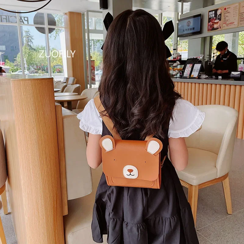 Cute Toddler Girls PU Cartoon Messenger Bag Cartoon Bear Backpack School Shoulder Bag Rucksack Purse Kids Travel Shooting Props