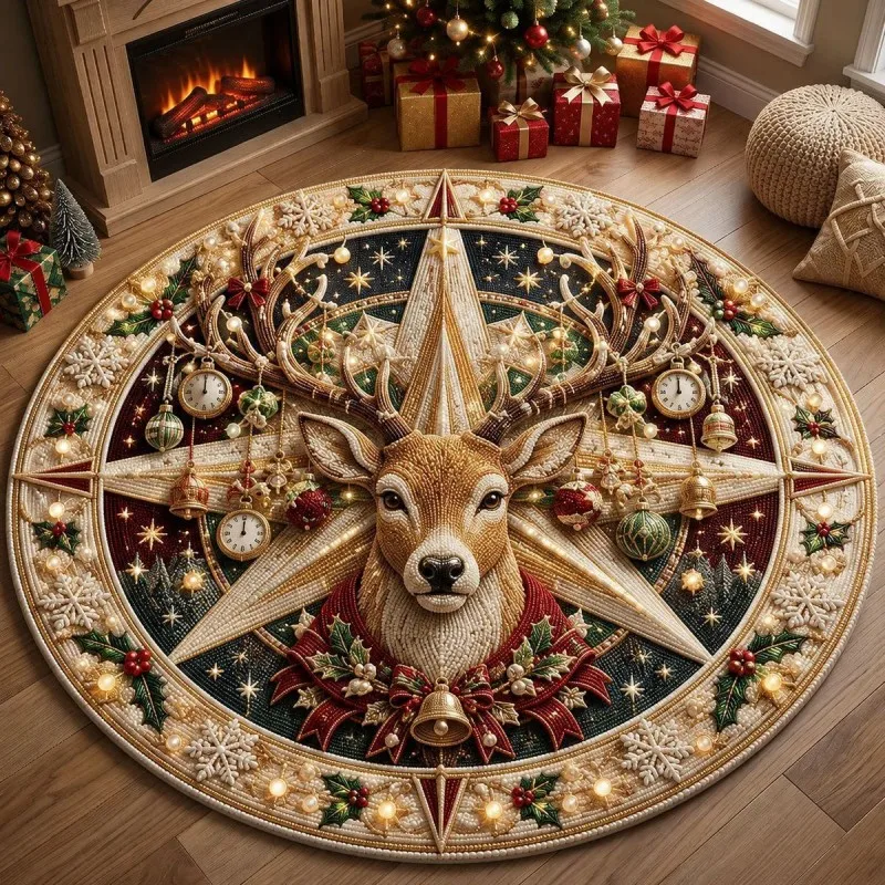 VIKAMA Christmas Fireplace Stocking Pearl Decor Round Rug Durable Stain Resistant Living Room Home Organization Home Decor