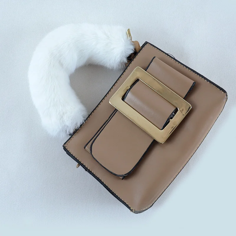 New winter Imitation mink down furry bag Handles Cover sable fur Fastener Faux marten rabbit ermine For women Bags Accessories