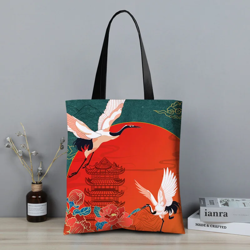 

Chinese Style Fashionable Canvas Shoulder Bag, Casual Large Capacity Ethnic Style Handbag
