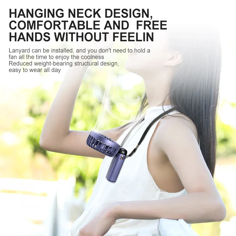 Handheld Fan Mini Portable Hanging Neck Foldable USB Rechargeable LED Intelligent Digital Desktop Cooling Small Fan Outdoor Home