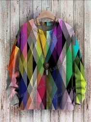 Winter Unisex Casual Knit Pullover Sweater Geometric Art Gradient Multicolor Simple 3D Printed Crewneck Knitted Sweaters KMY20
