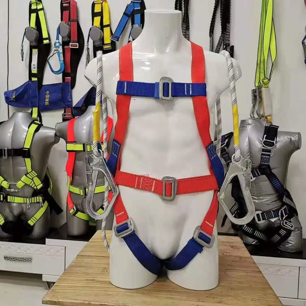 حزام أمان بخطاف مزدوج مقاوم للاهتراء، حزام أمان لكامل الجسم، حبل أمان على ارتفاعات عالية، حزام أمان للتسلق في الهواء الطلق