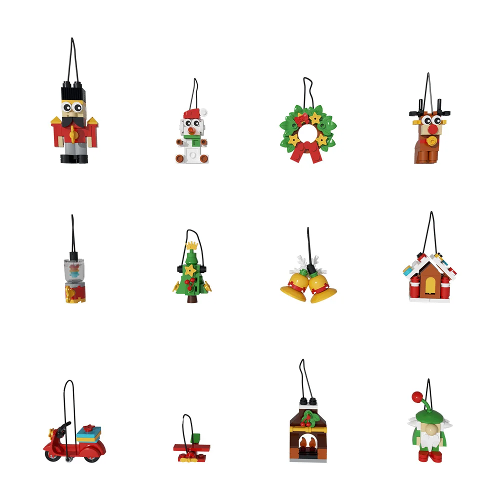 MOC Christmas Tree 24 Pendants Model Building Blocks Mini Santa Knight Bell Garland Bricks Toy Christmas Gift Decoration