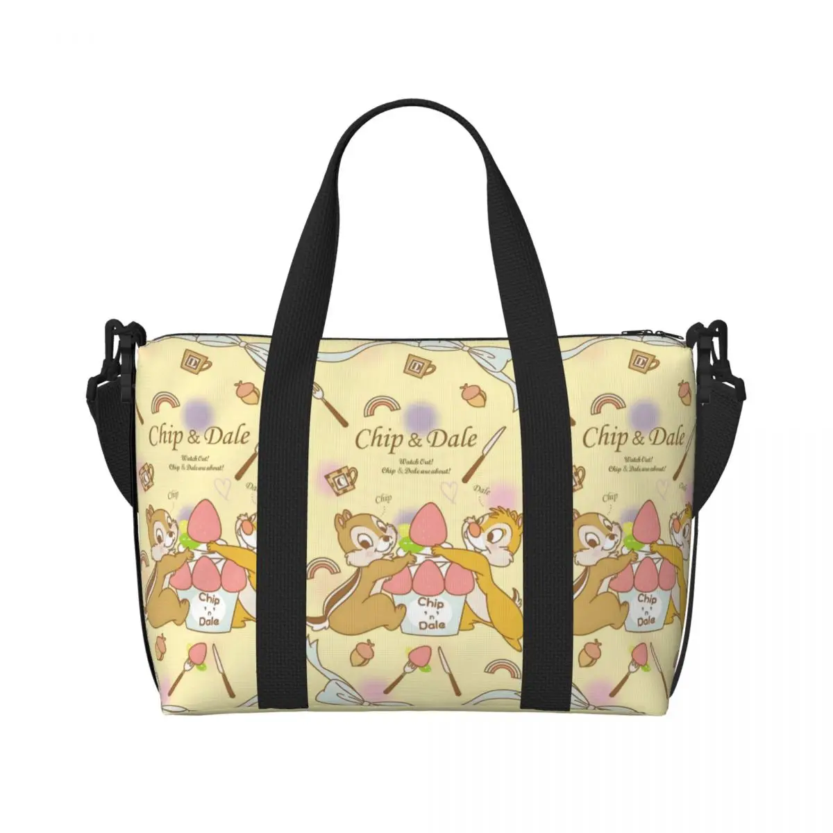 

Custom Chip 'n' Dale Tote Bag for Women Big Capacity Squirrel Anime Gym Beach Travel Bags